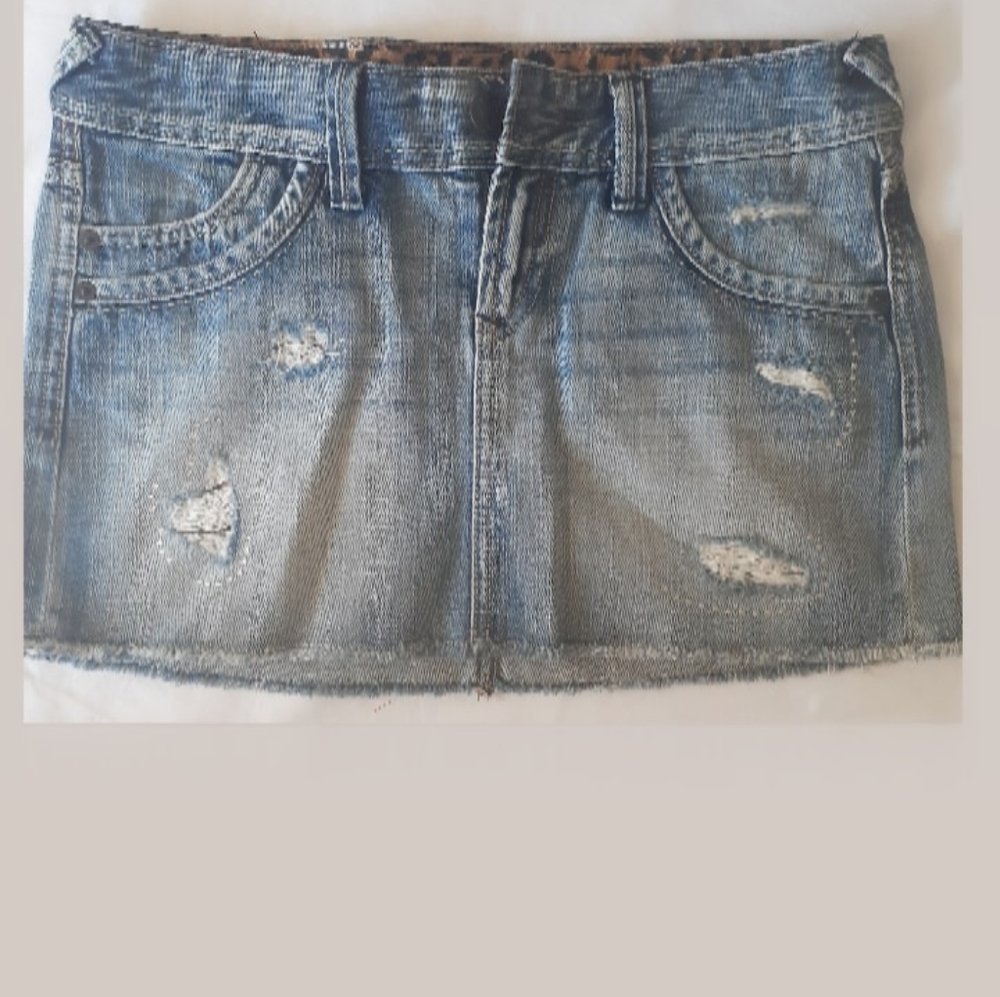 Express denim & cheetah printed mini skirt
